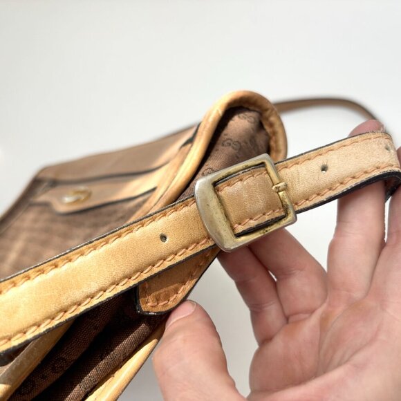 VINTAGE GUCCI Brown Leather & Canvas Crossbody Classic 1970's Purse / Clutch - Picture 8 of 15